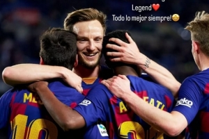 法蒂社媒晒与拉基蒂奇拥抱照片：祝贺你度过杰出的职业生涯